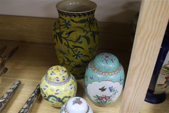 A quantity of Chinese and Japanese ceramics, Canton enamel etc